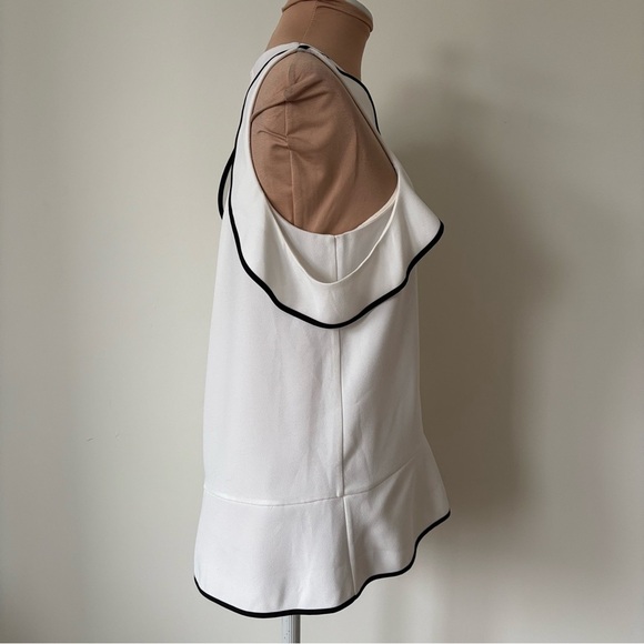 Whistles Jessica Off The Shoulder Ruffled White Black Lining Tank Blouse Top 2 - Picture 7 of 12